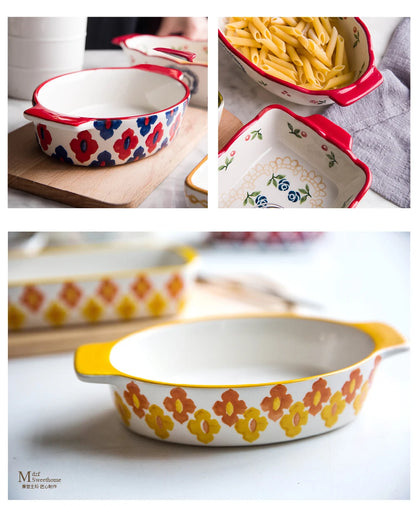 Ceramic Baking Dish Roasting Lasagna Pan  Rectangular Dish Bakeware Pan With Handle Oven Kitchen Baking Tool