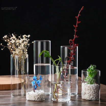 Glass Flower Vase desk decoration Modern Small Cylinder Flower Centerpiece Vases for Home Office Wedding Table