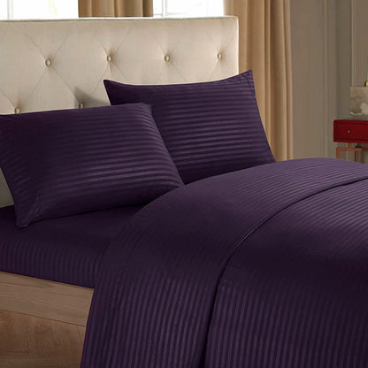 Battilo Bed Sheets 4 Pieces Set Luxury Fitted Flat Sheet with Pillowcases Solid Stripe Bedding Set For Twin Full Queen King Size