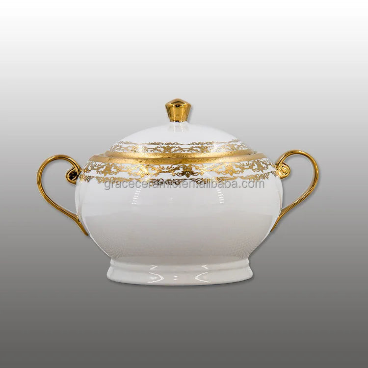 Hot Selling Gold Plated 20Pcs Indian Style Dinner Set Fine Porcelain Plate Sets Dinnerware Ceramic Dinner Gold