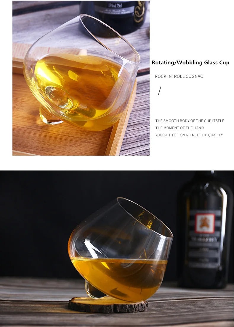 Whisky Beer Glass Cup - Rotating Belly Tumbler for Cocktails & Brandy
