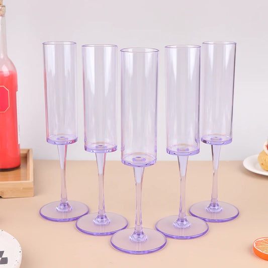 5Pcs 5oz/5.5oz Acrylic Champagne Goblet Glasses Cup Transparent Cocktail Glass Cups Anti-fall Goblet For Bar Pub Club Drinkware