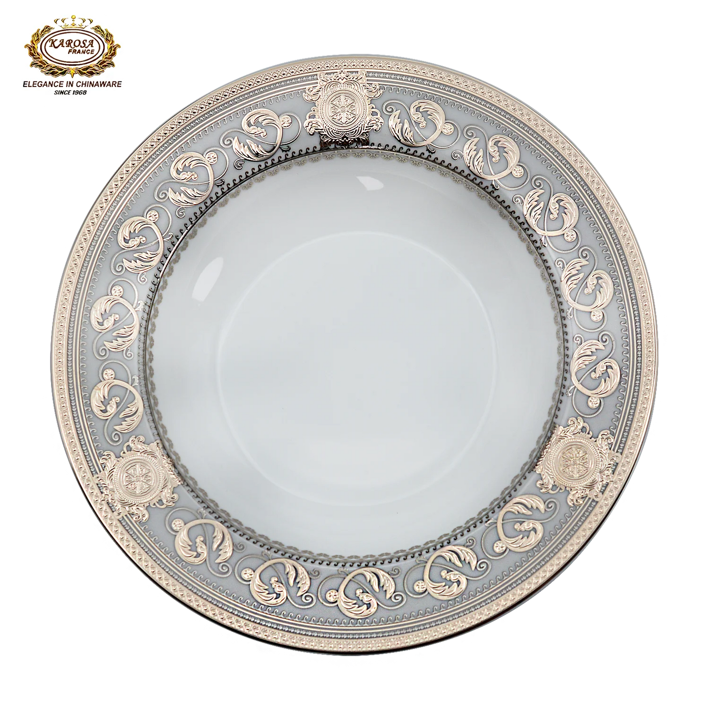 Bone China Platinum Dinner Set - Gold Rim Porcelain Soup Plates & Bowls