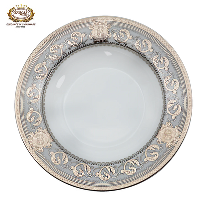 Bone China Platinum Dinner Set - Gold Rim Porcelain Soup Plates & Bowls