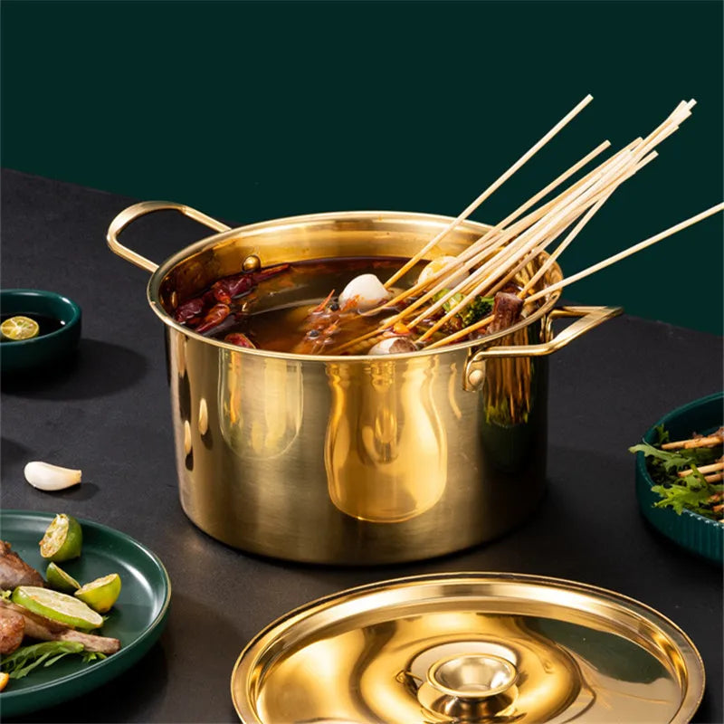 Gold Stainless Steel Stew Pots - Saucepan with Cover for Induction Cooker