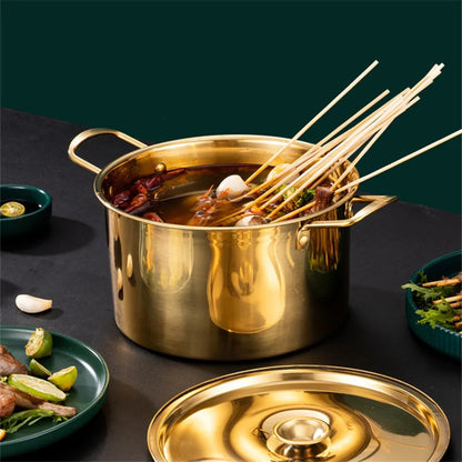 Gold Stainless Steel Stew Pots - Saucepan with Cover for Induction Cooker