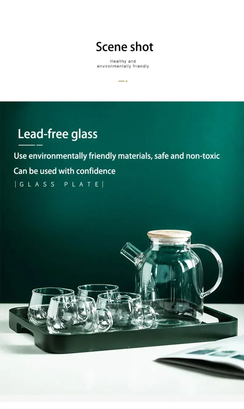 1.8L Transparent Borosilicate Glass Teapot Heat-Resistant Large Clear Tea Pot  Flower Tea Set Puer Kettle Cup Office Home Tool