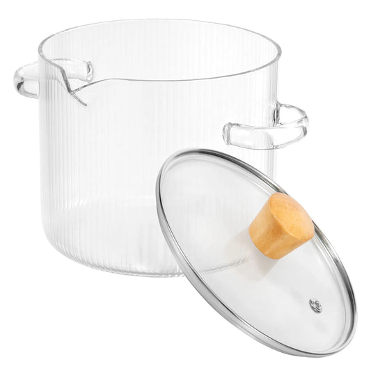 Glass Cooking Pot with Lid - Borosilicate Saucepan for Stovetop Soup & Baking