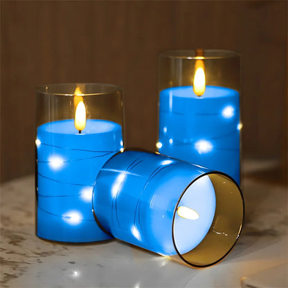 Flickering Flameless Candles 3D Wick Built-in Star String Light Acrylic Battery Operated LED Pillar Candles with Remote and Time