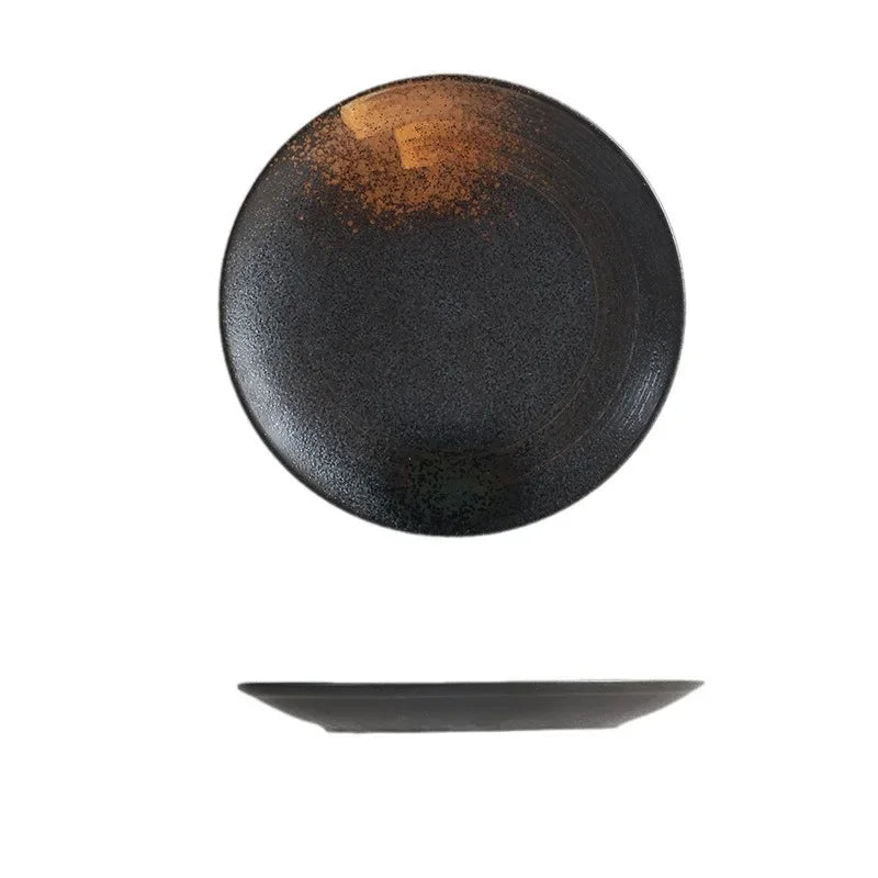 Japanese-style Ceramic Household Shallow Plate Flat Plate Western Food Plate Senior Hotel Tableware Steak Tray Retro Dish Tray