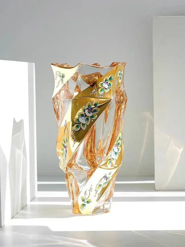 European Crystal Glass Vase Home Decoration, Gold-plated Enamel, European Decoration, Home Gift