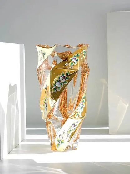European Crystal Glass Vase Home Decoration, Gold-plated Enamel, European Decoration, Home Gift