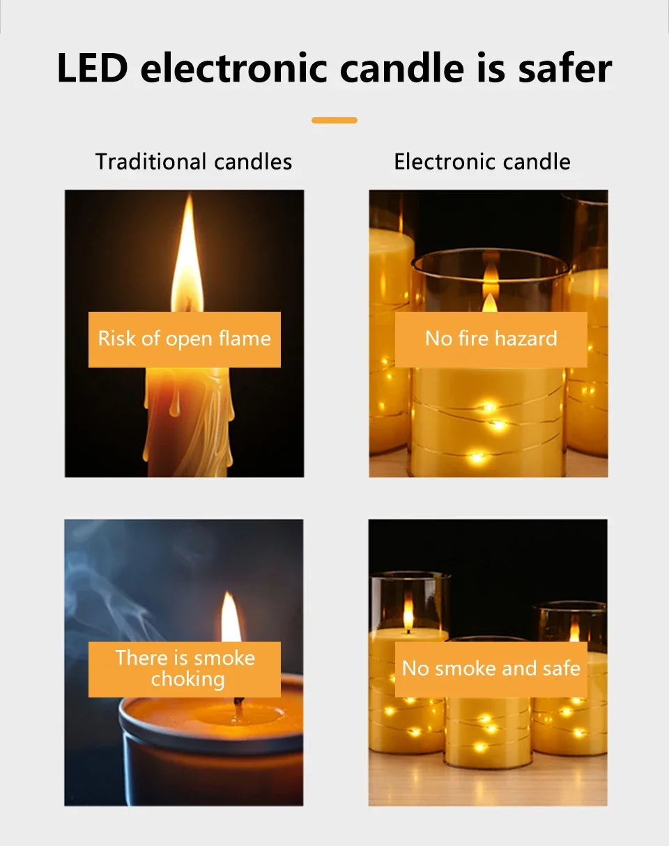 Flameless LED Candles with Embedded Star String Battery Operated Flickering Pillar Candle Light with Remote and Timer Home Decor