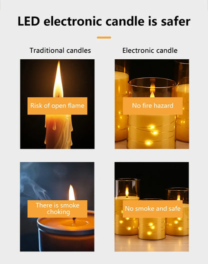 Flameless LED Candles with Embedded Star String Battery Operated Flickering Pillar Candle Light with Remote and Timer Home Decor