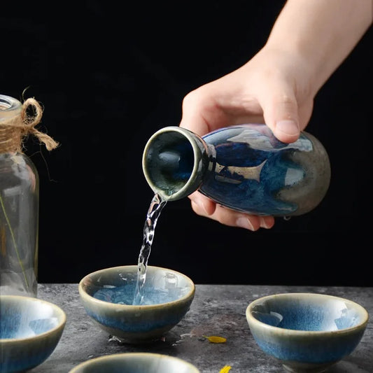 Japanese Bar Sets Ceramic 1 Pot 4 Cups Wine Sets Vintage Liquor Mug Separator Kitchen Baijiu Tea Coffee Cup Tableware Gifts