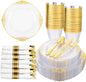 350pcs Plastic Plates - Gold Plastic Dinnerware Set Includes: 50 10.25”Dinner Plates,50 7.5” Dessert Plate, 50 Cups, 50 Napkin