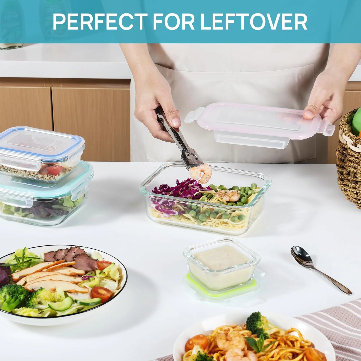 Glass Lunch Box Food Storage Containers, Meal Prep , Airtight Bento Box, for Microwave, Oven, Freezer and Dishwasher, BPA Free