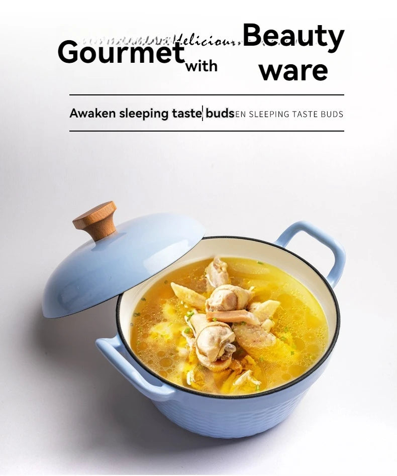 22cm Enameled Mini Cast Iron Dutch Oven For Cooking Stew Meat and Bread Baking Heavy type 2 L Cast Iron Casserole Dish Soup Pot