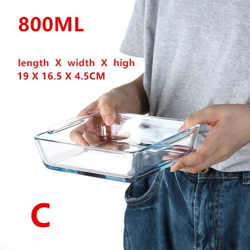 Large Capacity Toughened Glass Baking Dish Pan Oven Basics Plate Bakeware Non-Stick Kitchen Tool Cheese Rice Storage Tray