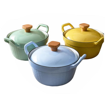 22cm Enameled Mini Cast Iron Dutch Oven For Cooking Stew Meat and Bread Baking Heavy type 2 L Cast Iron Casserole Dish Soup Pot