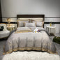 European Style Gold Edge Embroidered Bedding Set Luxury White Satin Cotton Duvet Cover Bed Sheets Pillowcases King Queen Size