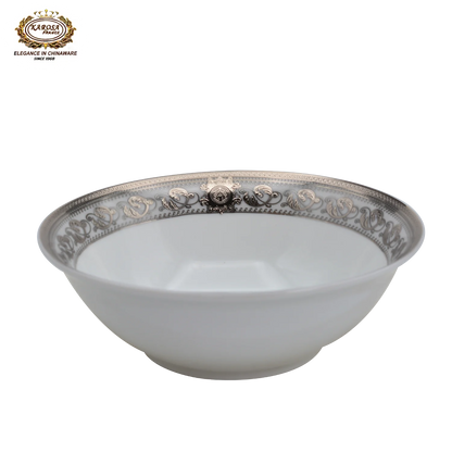 Bone China Platinum Dinner Set - Gold Rim Porcelain Soup Plates & Bowls