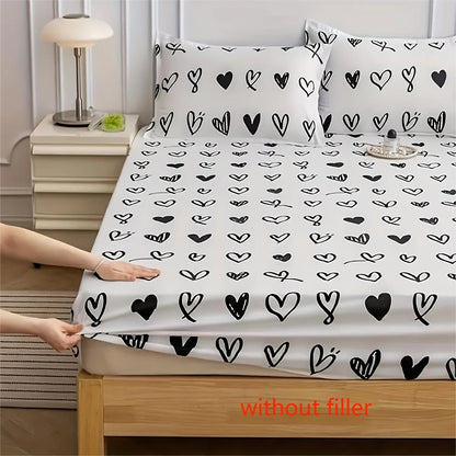 3 pieces of black heart-shaped bed cover three-piece set, machine washable 100% polyester fiber