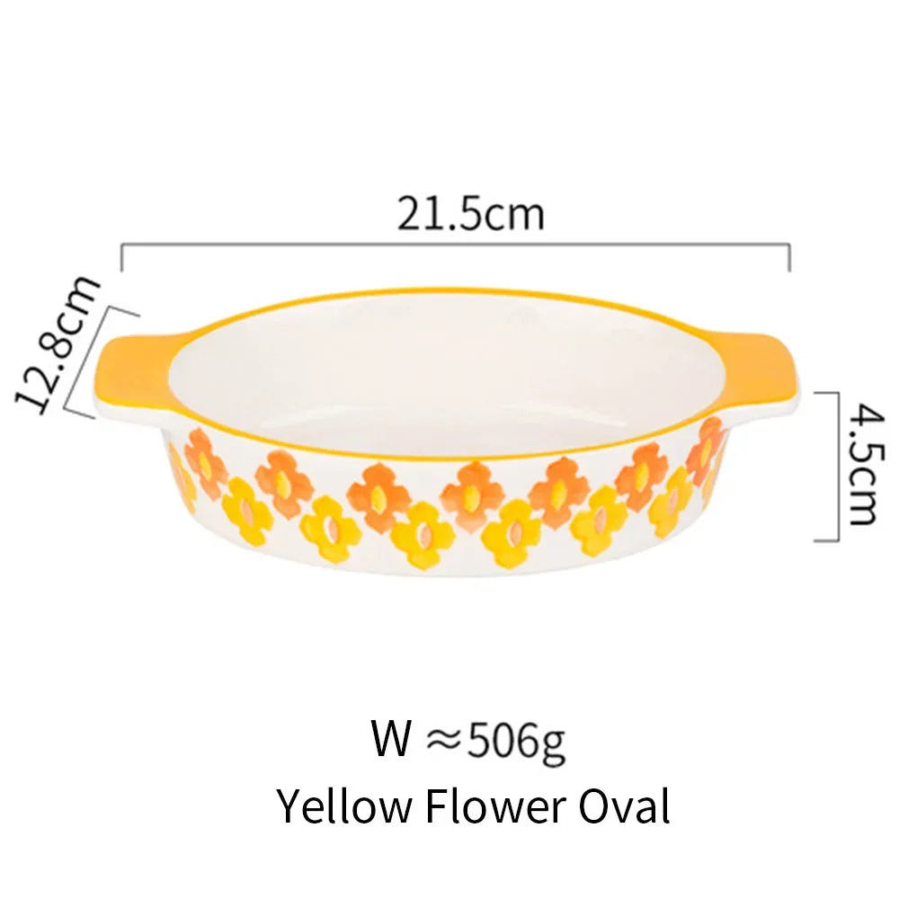 Ceramic Baking Dish Roasting Lasagna Pan  Rectangular Dish Bakeware Pan With Handle Oven Kitchen Baking Tool