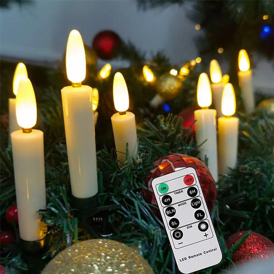 Pack of 10 LED Christmas Tree clip Candles Remote controlled w/Timer Battery Operated Flickering 3D wick Taper Candle Lighting