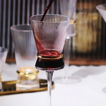 Gold Creative Vertical Gold Waist Line Goblet Champagne Glass Cocktail Glass Vertical Water Bottle Set Party Wedding Barware