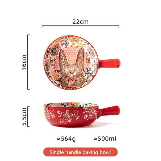 YWDL 500ml Ceramic Bakeware - Forest Animals Baking Pan with Handle