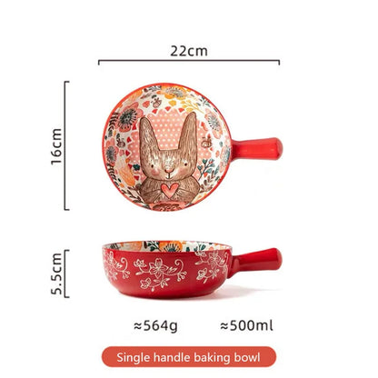 YWDL 500ml Ceramic Bakeware - Forest Animals Baking Pan with Handle