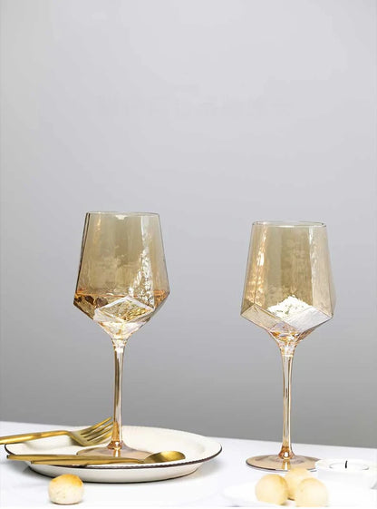 Nordic Luxury Gold Amber Champagne Goblet - Lead-Free Crystal Hammered Whisky Glass