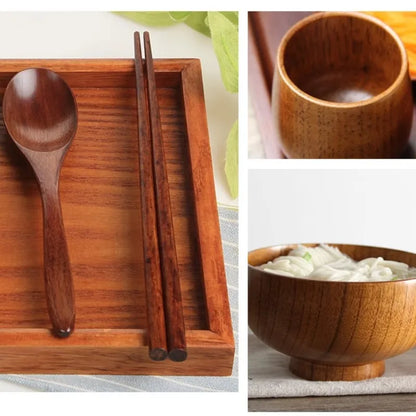 Japanese Wooden Tableware Set Bowl Chopsticks Spoon Tray Solid Wood Children's Tableware Set Tableware Kitchen Accessories