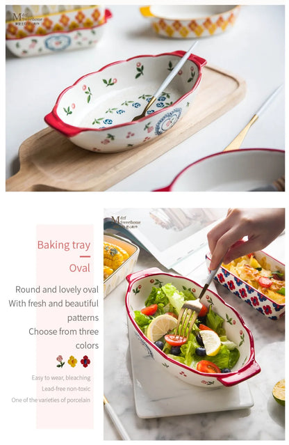 Ceramic Baking Dish Roasting Lasagna Pan  Rectangular Dish Bakeware Pan With Handle Oven Kitchen Baking Tool