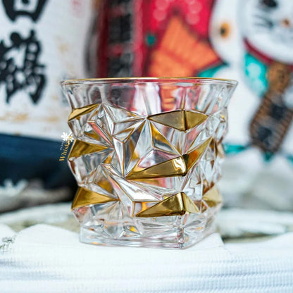 Whiskey Glass Tumblers Set Gold Line Wine Whisky Glasses Golden Painted Crystal Barware Multi-function Beer Cocktail Gift Box