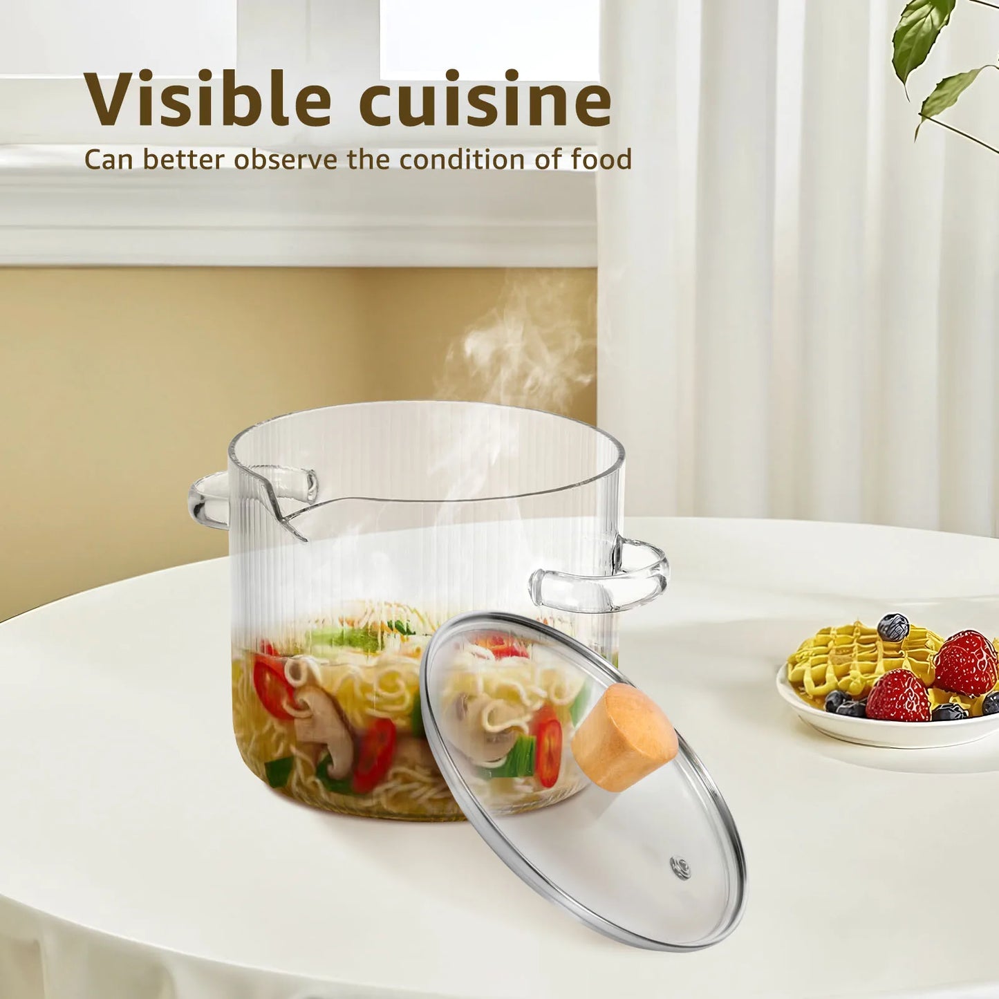 Glass Cooking Pot with Lid - Borosilicate Saucepan for Stovetop Soup & Baking