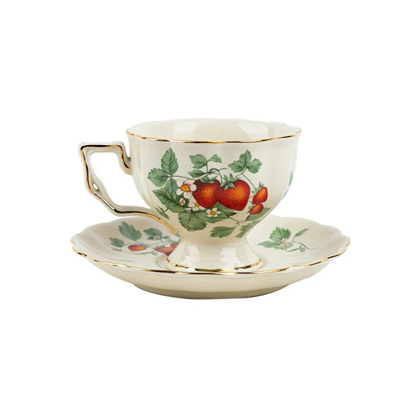 French Retro Teapot Coffee Cup Set - Gold Edge Flower Teacup & Saucer