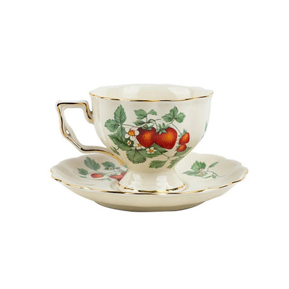 French Retro Teapot Coffee Cup Set - Gold Edge Flower Teacup & Saucer
