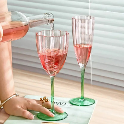 Glass Wine Glass Tall Champagne Glass Table Decor Party Wine Set Luxury Dining Room Kitchen Tableware Accessories Petal Shape