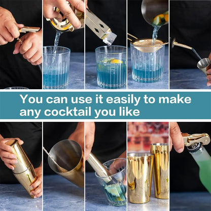 11-Pcs Cocktail Shaker Set Gold,Bartending Kit Stainless Steel Shakers 25oz Bar Kits for Bartender Mixing Set Barware Tool Sets