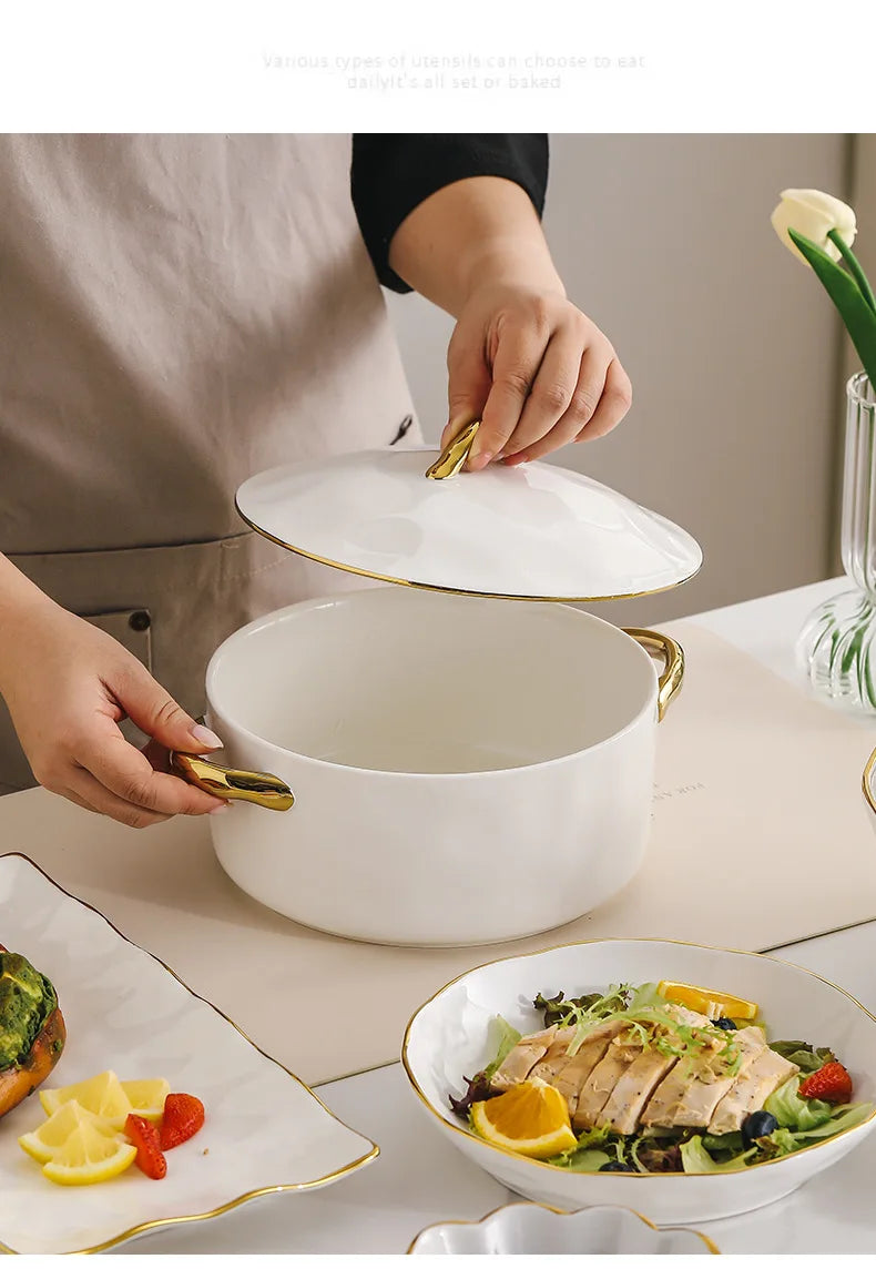 Gold Stroke Ceramic Plate Set - Creative Hammer Decorative Dinner Plates & Steak Dishes