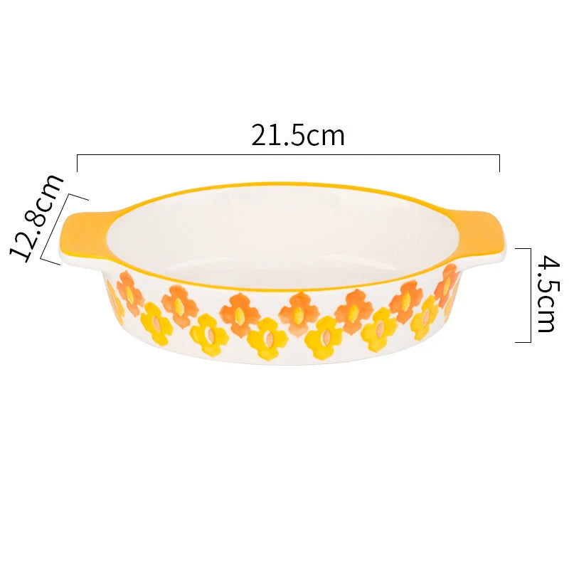 Flowers Ceramic Baking Dish with Handle - Oval Roasting Pan for Lasagna