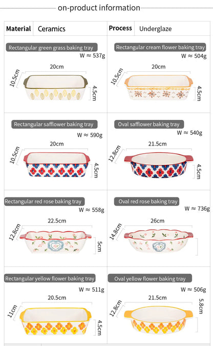 Ceramic Baking Dish Roasting Lasagna Pan  Rectangular Dish Bakeware Pan With Handle Oven Kitchen Baking Tool