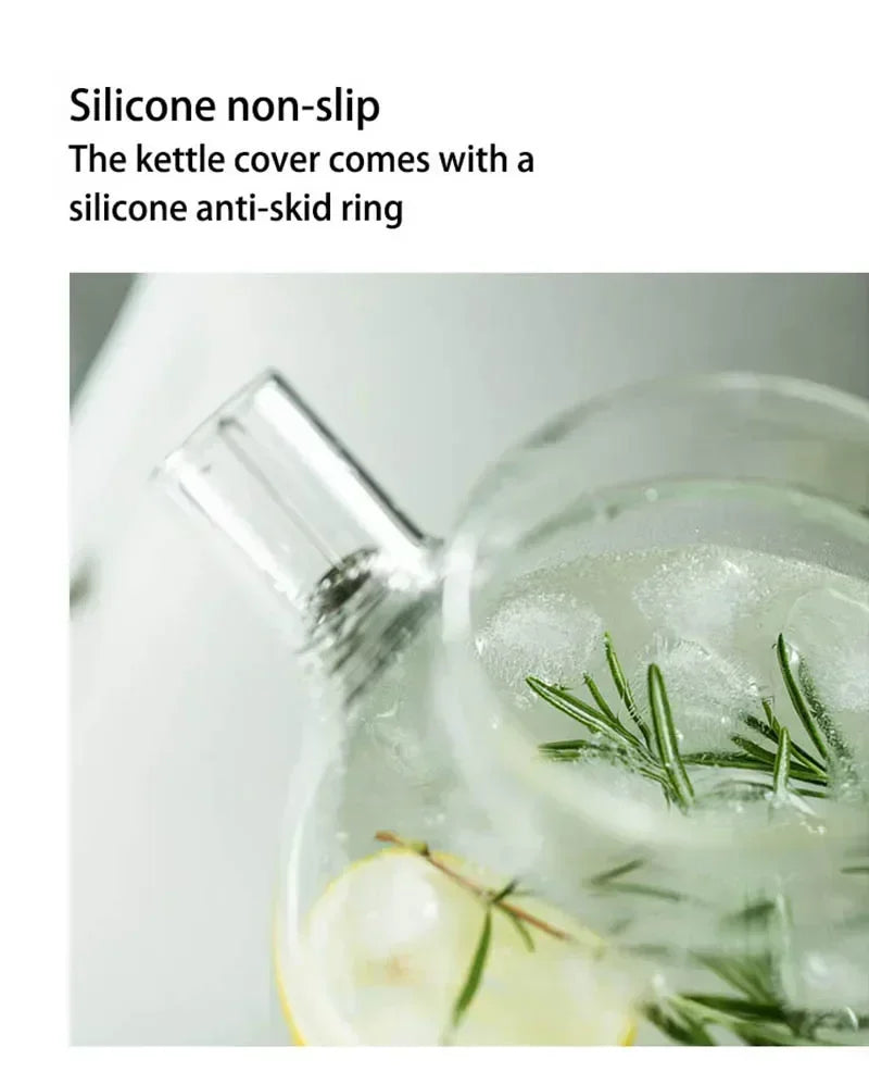 1.8L Transparent Borosilicate Glass Teapot Heat-Resistant Large Clear Tea Pot  Flower Tea Set Puer Kettle Cup Office Home Tool