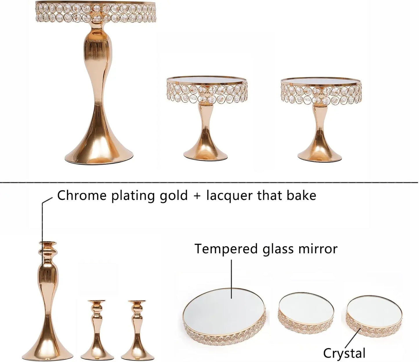 Cake Stands Set Metal Cupcake Holder Cake Tray Crystal with Acrylic Mirror Dessert Display Plate Decor Serving Platter for Party