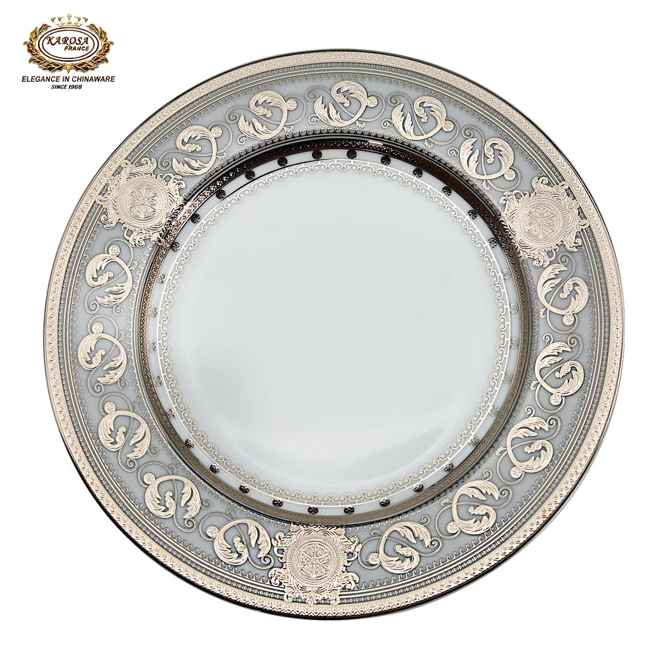 Bone China Platinum Dinner Set - Gold Rim Porcelain Soup Plates & Bowls