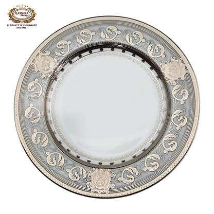 Bone China Platinum Dinner Set - Gold Rim Porcelain Soup Plates & Bowls