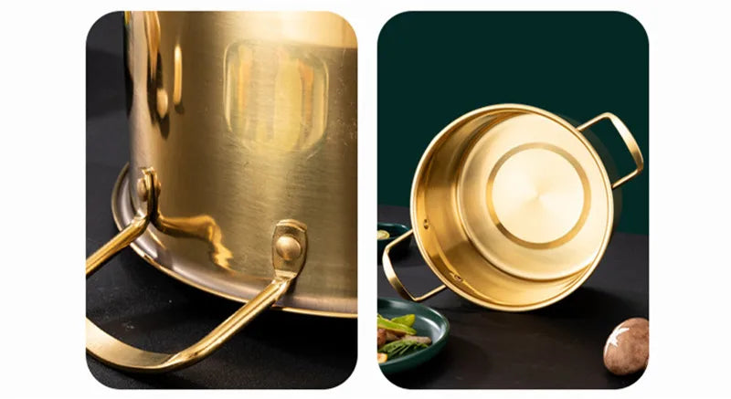 Gold Stainless Steel Stew Pots - Saucepan with Cover for Induction Cooker