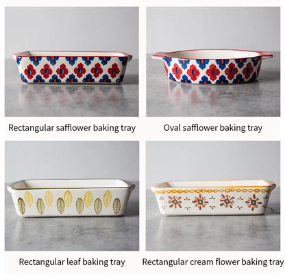 Ceramic Baking Dish Roasting Lasagna Pan  Rectangular Dish Bakeware Pan With Handle Oven Kitchen Baking Tool